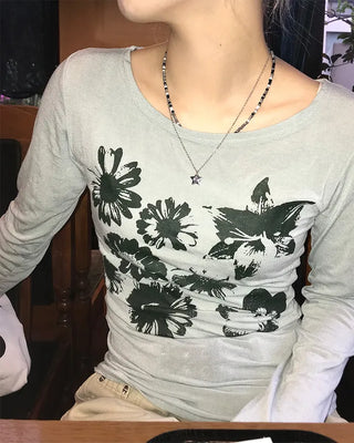 Flower Print Slim Fit T-Shirt