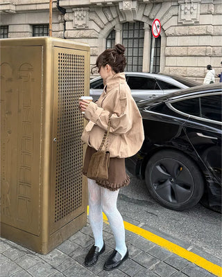 High-neck short trench coat
