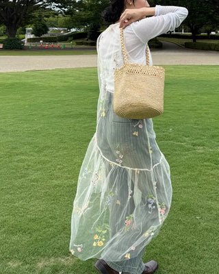 Flower embroidered sheer midi dress