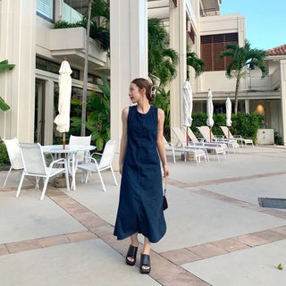 Back Shirred Open Denim Dress