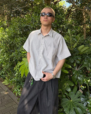 Striped button design wide slacks