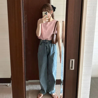 Buckle waist denim pants