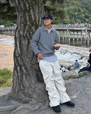 Cargo wide drawstring pants