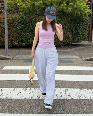 Summer cotton striped wide-leg pants