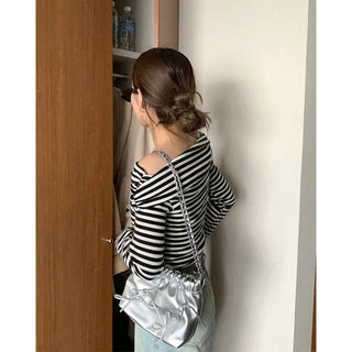 Striped off-shoulder knit
