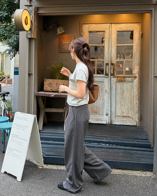 Striped pintuck wide-leg pants