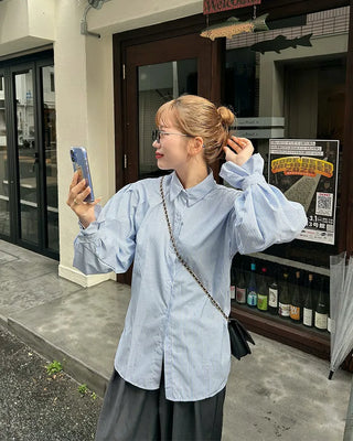 Puff-sleeve striped blouse