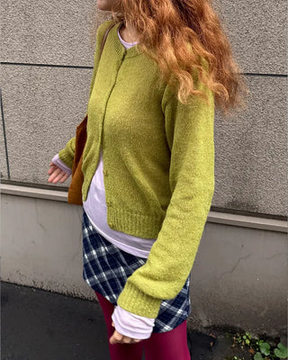 Round neck alpaca knit cardigan