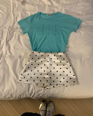 Polka dot satin mini skirt