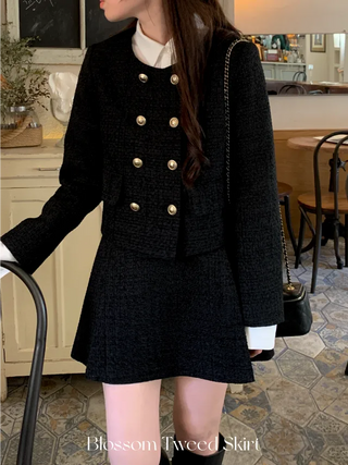 A-line pleated mini tweed skirt (2c)