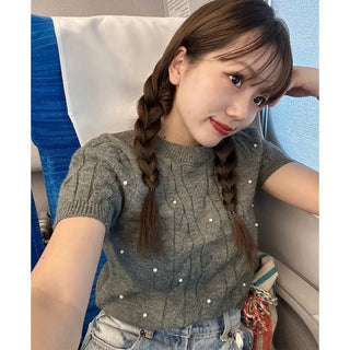 Pearl Cable Knit Short Sleeve Knit