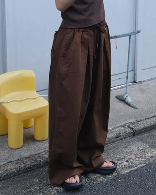 Twill balloon wide pants