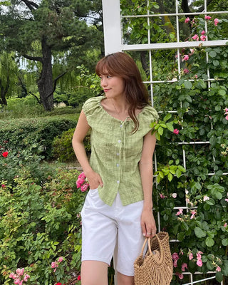 Checked ribbon blouse