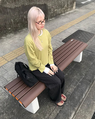 Striped wide-leg denim pants