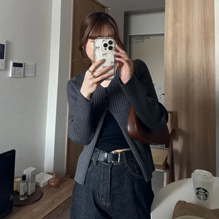 Ribbed Open Cardigan