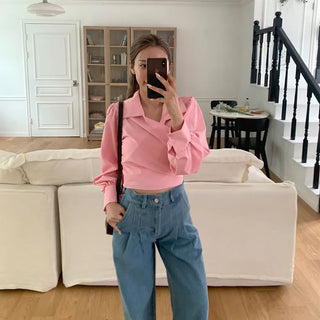 Big collar wrap blouse