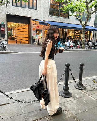 Ribbon back pocket balloon pants
