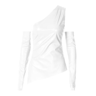 PU leather one shoulder gloves top