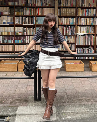 Color border half-sleeve T-shirt