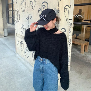 Fluffy Slit Half-Neck Knit