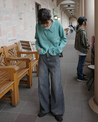 Shirt collar knit cardigan