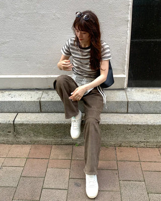 Two-tone border half-sleeve T-shirt