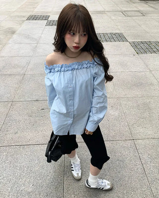 Frilled off-shoulder blouse