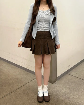 Corduroy pleated mini skirt