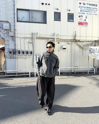 High-neck button-up half coat