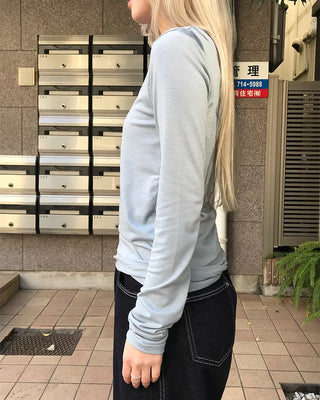 Round neck rayon long-sleeve T-shirt