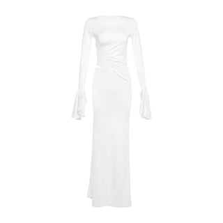 Long flared sleeve ruched maxi skirt set