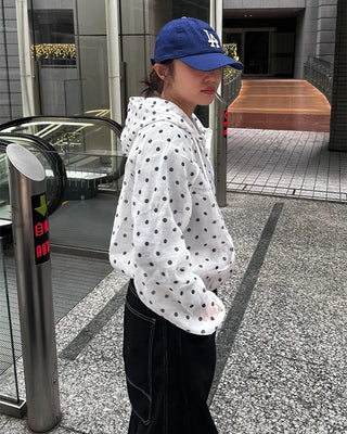 Loose-fit polka dot hooded zip-up