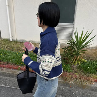 Patterned Half-Zip Knit Sweater