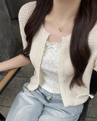 Ribbon Half-Sleeve Cardigan