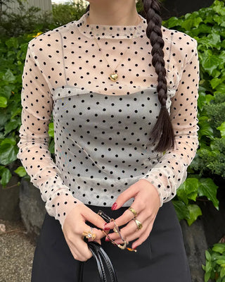 Polka Dot See-Through Long Sleeve T-Shirt