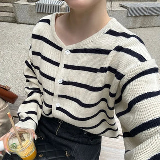 Striped button cardigan