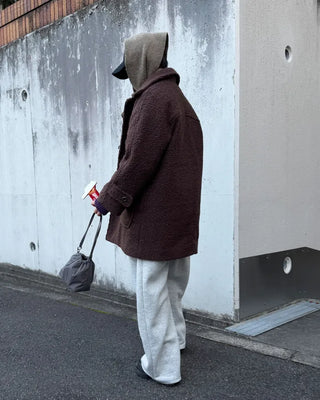 High-neck boucle coat