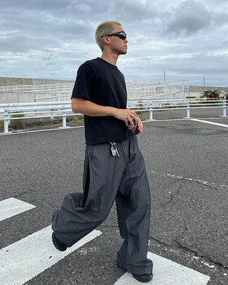 Side-tuck denim slacks