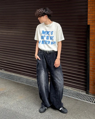 (Unisex) Marker Lettering Knit Half T-Shirt