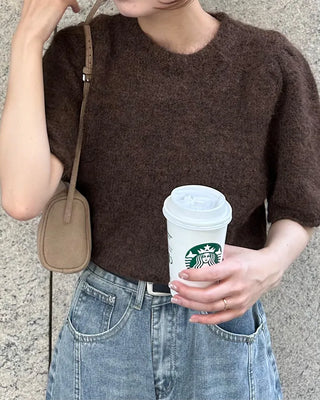 Long tie & short-sleeve knit set