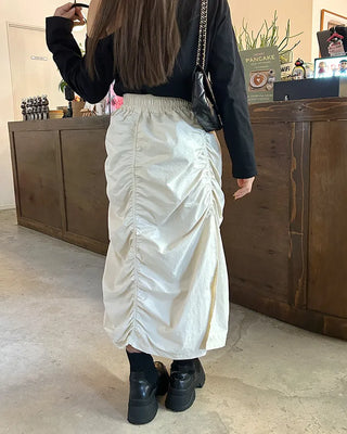 Banded Shirring Midi Skirt