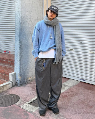 Two-pleat striped slacks