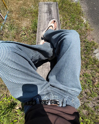 Wide striped denim pants