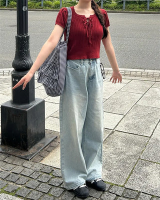 Checkered frill shoulder bag
