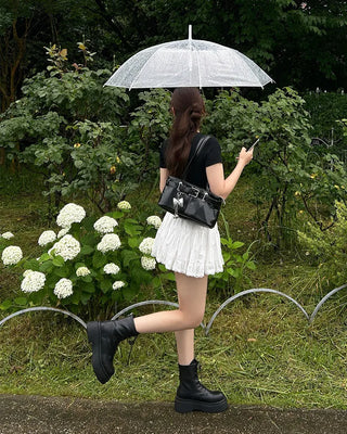 Tiered lace ruffle mini skirt