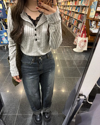 Lace-layered slim-fit knit