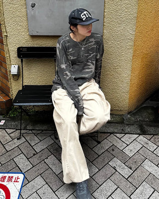 (Unisex) Camouflage Henley Neck Long T-Shirt