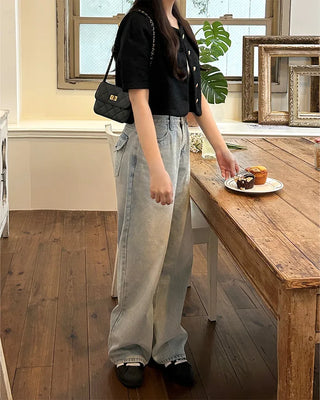 Heart gold button short-sleeved tweed jacket