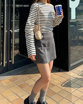 Boat neck long-sleeve T-shirt