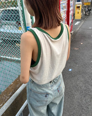 Color-block linen sleeveless top